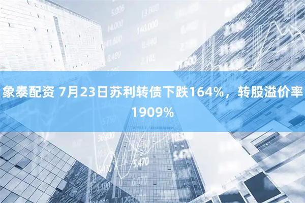 象泰配资 7月23日苏利转债下跌164%,转股溢价率1909%